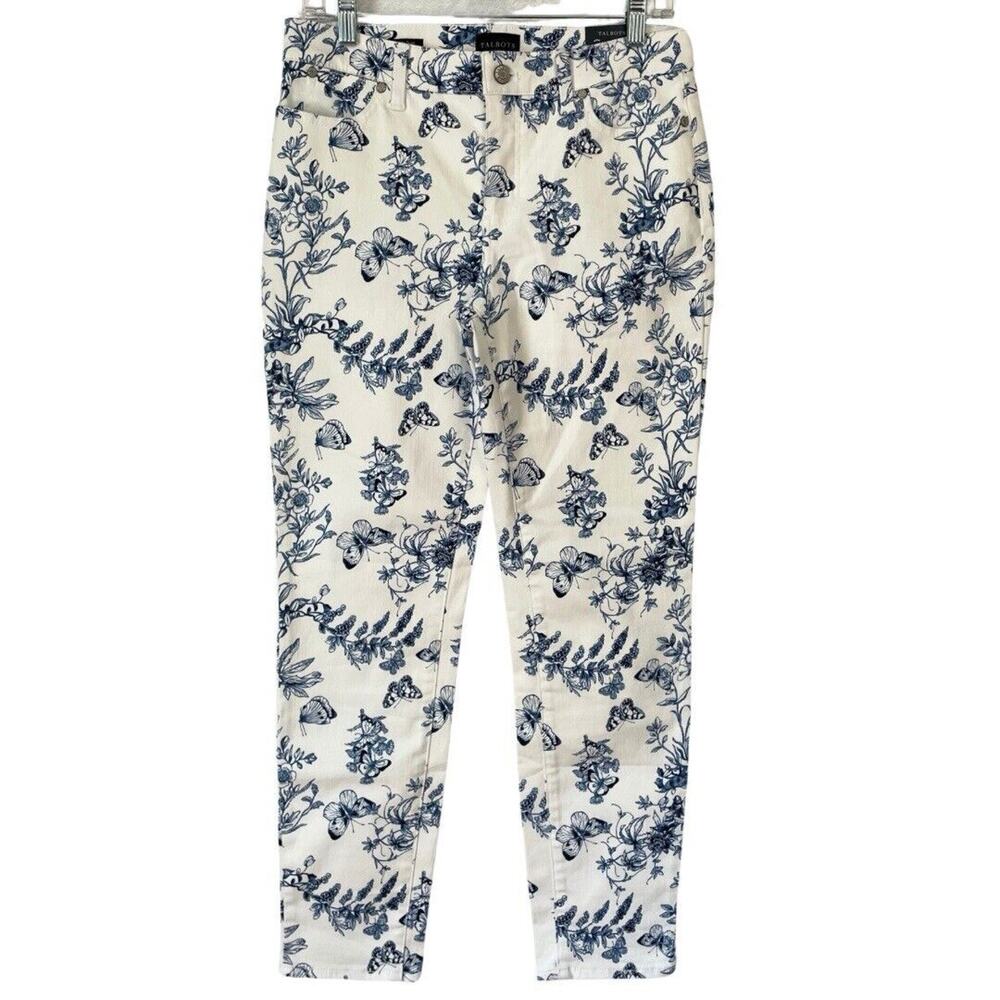 Talbots White Cropped Jeans with Navy Floral Print